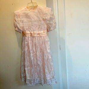 Girls' Pink Lace Formal Dress with Satin Sash